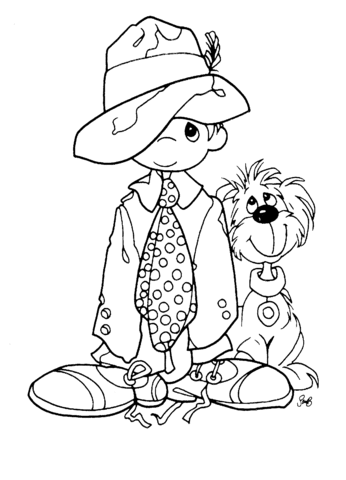 Boy With A Dog  Coloring Page